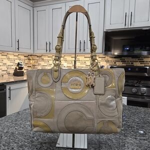 Coach Madison Mia Inlaid Multicolor Leather Suede Double Handle Satchel Tote Bag